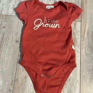 Rabbit and Bear Organic Cotton “Home Grown” onesie size 6-9 months dark orange